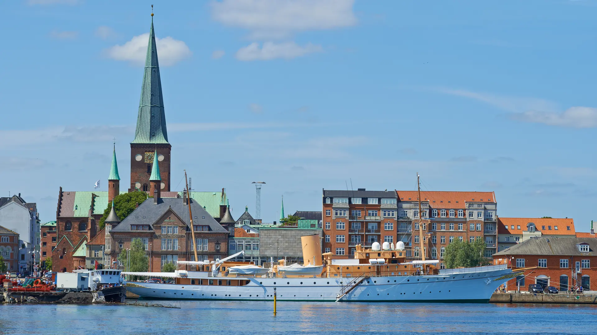 Her Royal Majestys Yacht Dannebrog. The HDMY Dannebrog in the harbour in Aarhus, Denmark.