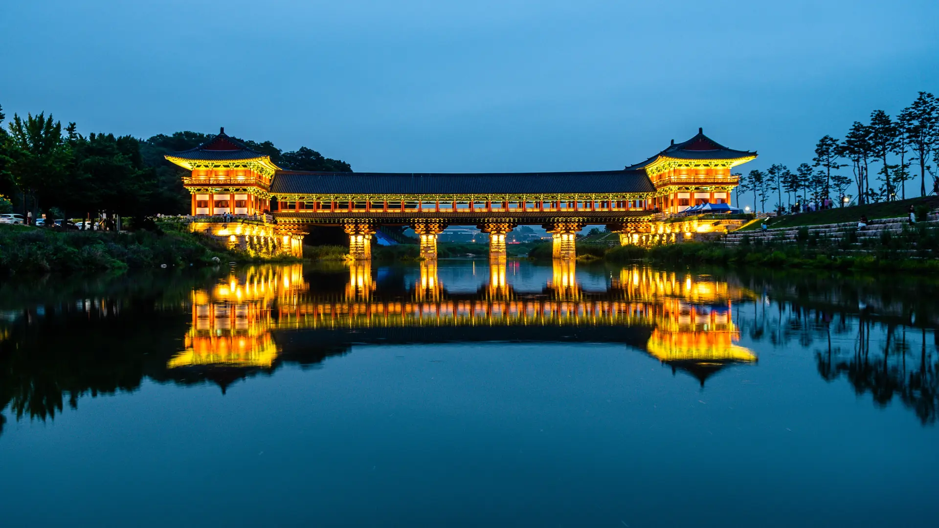 views of Woljeonggyo wooden bridge in gyoengju, south korea