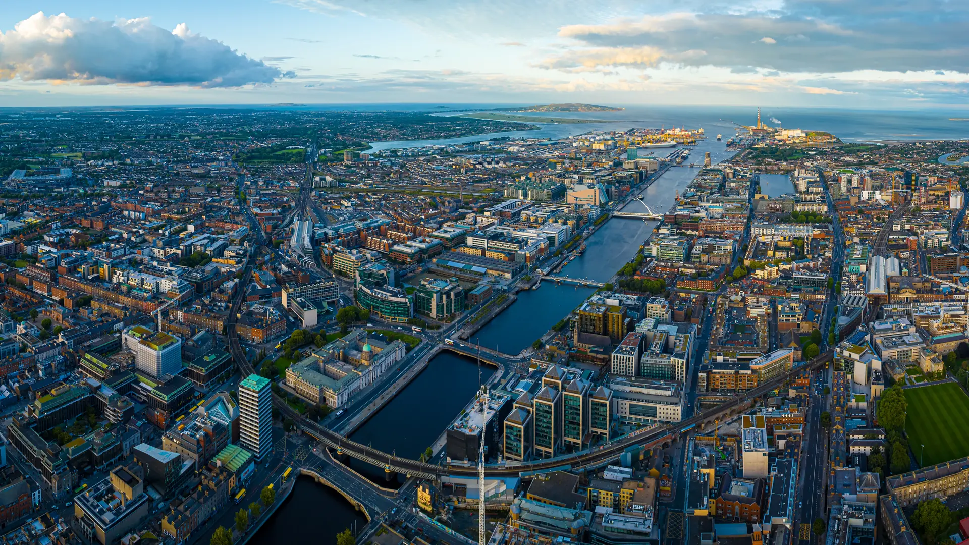 Aerial view of Dublin and river Liffey in summer, Ireland