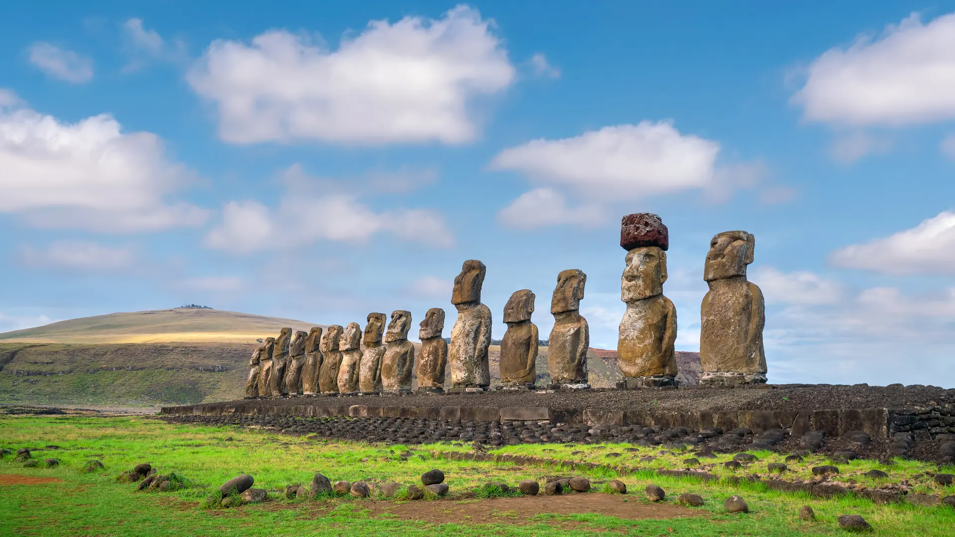 The ancient moai on Easter Island 2,000 miles off the coast of Chile