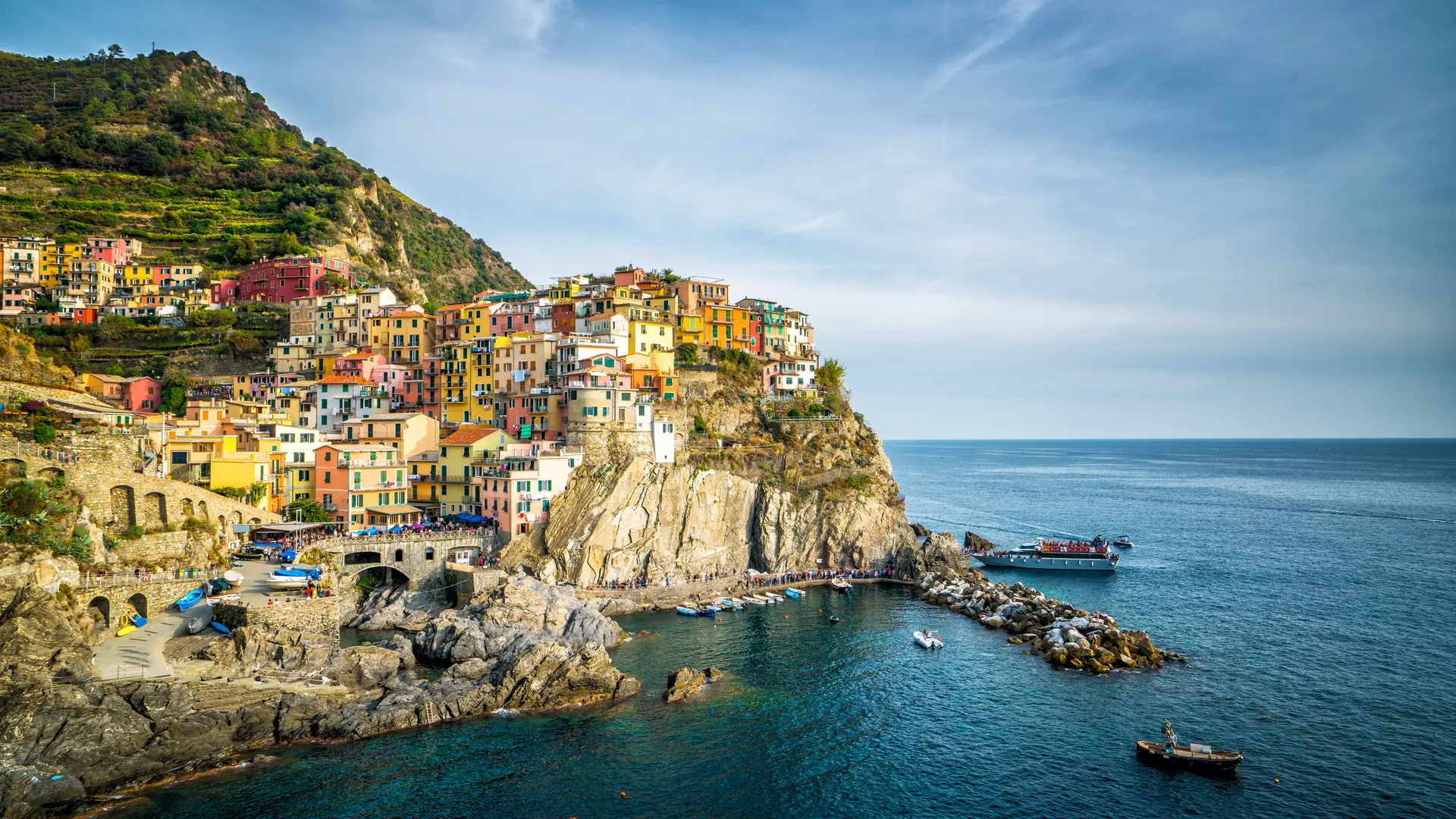Manarola Village, Cinque Terre Coast of Italy. Manarola is a beautiful small town in the province of La Spezia, Liguria, north of Italy and one of the five Cinque terre travel attractions to tourists.