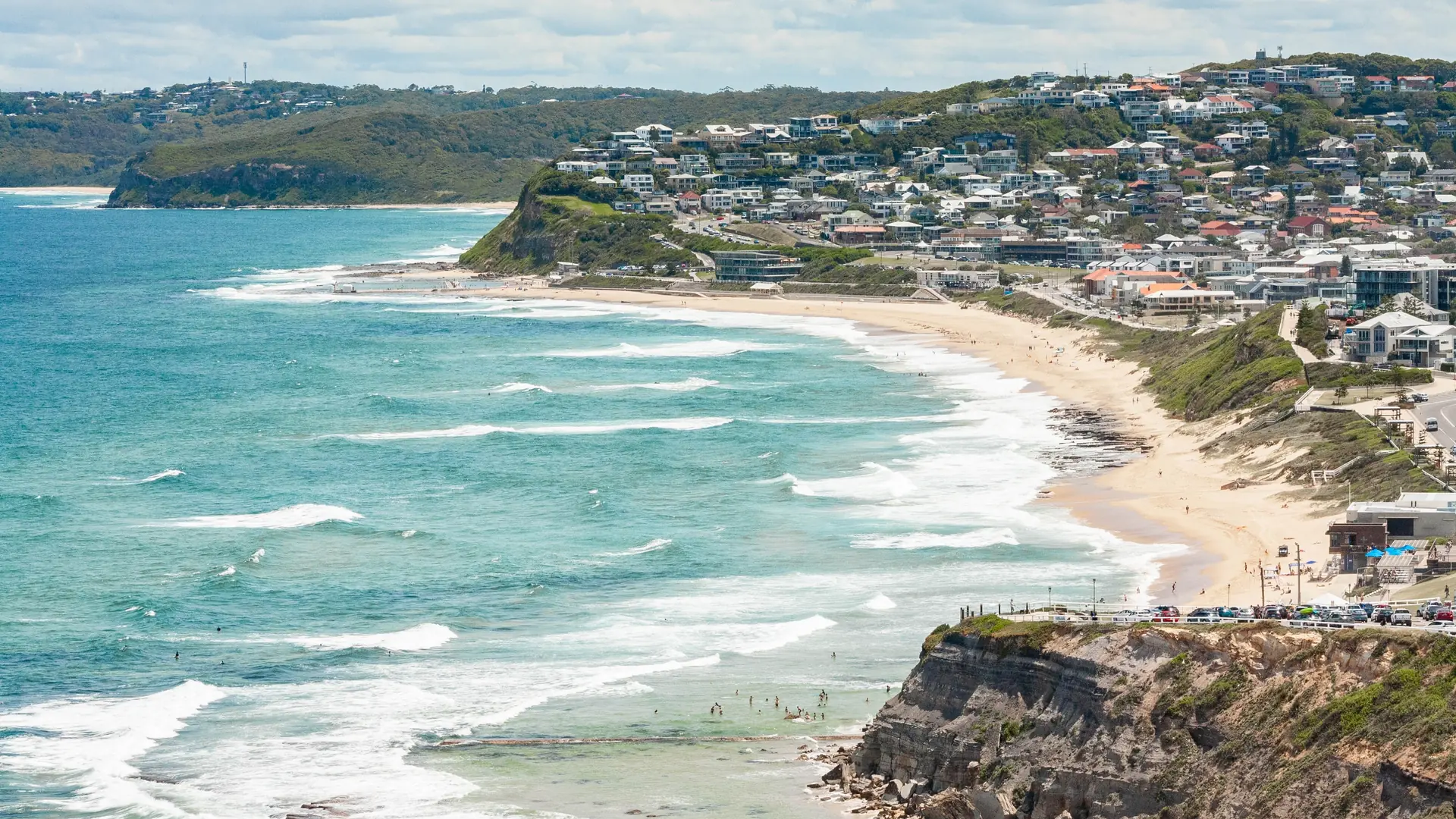 An aerial view of Newcastle harbor city in Australia