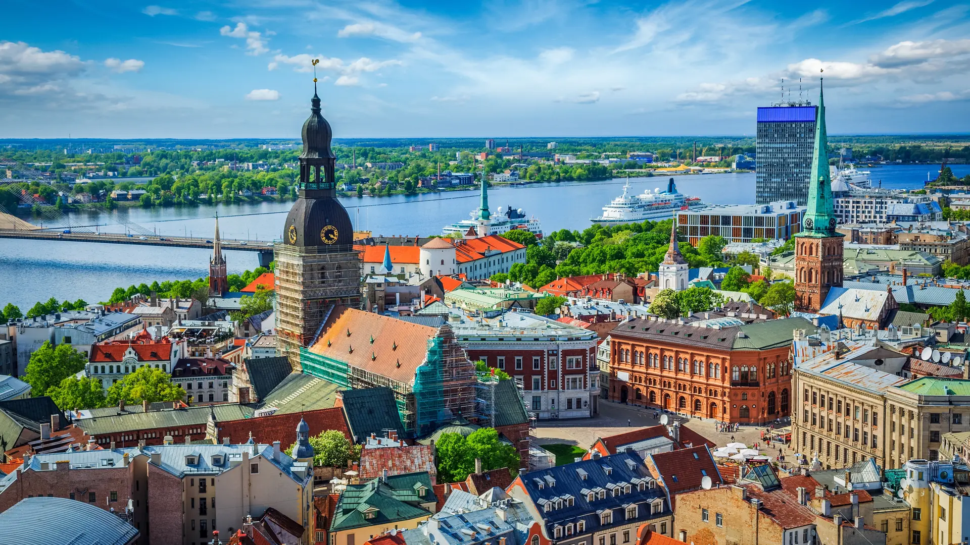Aerial view of Riga center from St. Peters Church, Riga, Latvia