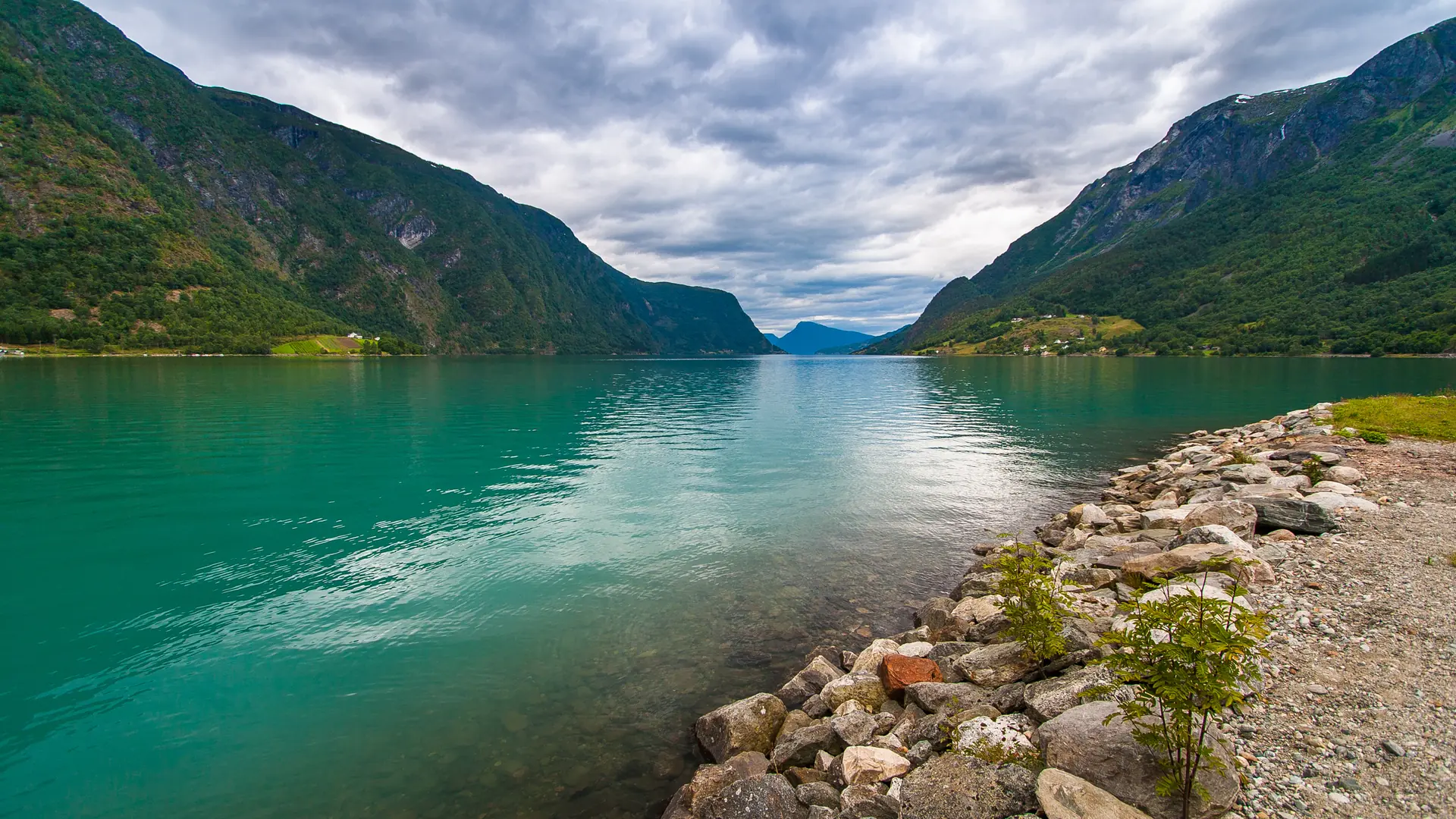 Turquoise water in Lustrafjodren, Skjolden, Norway