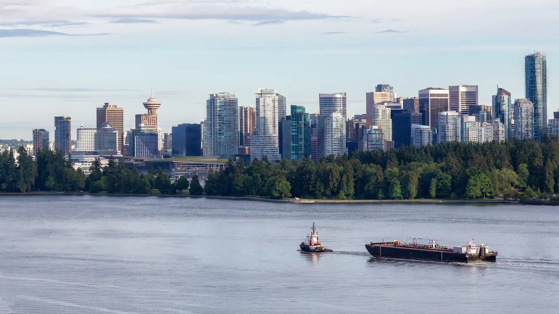 Stanley Park and Downtown City. Vancouver, British Columbia, Canada.