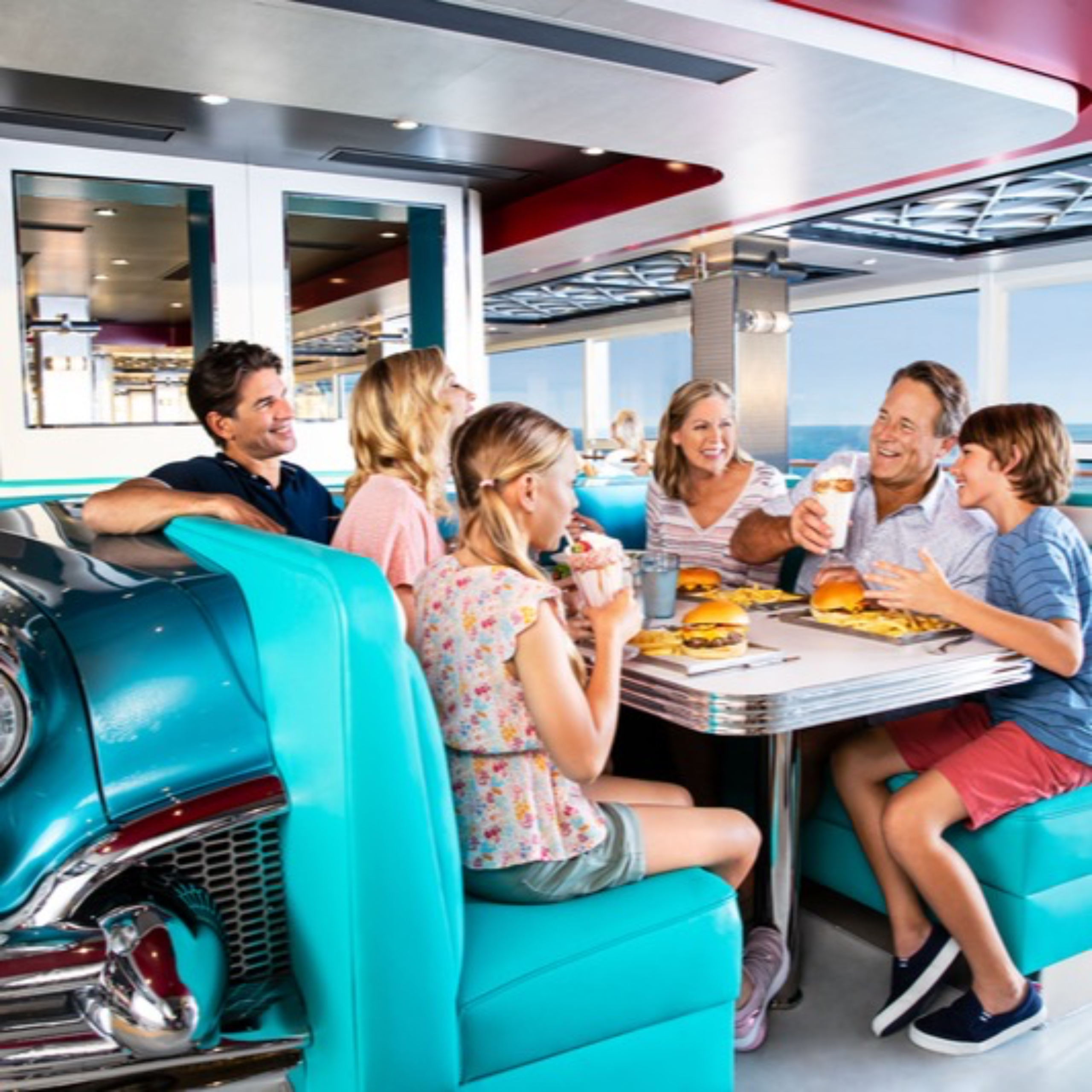 Family eating in car
