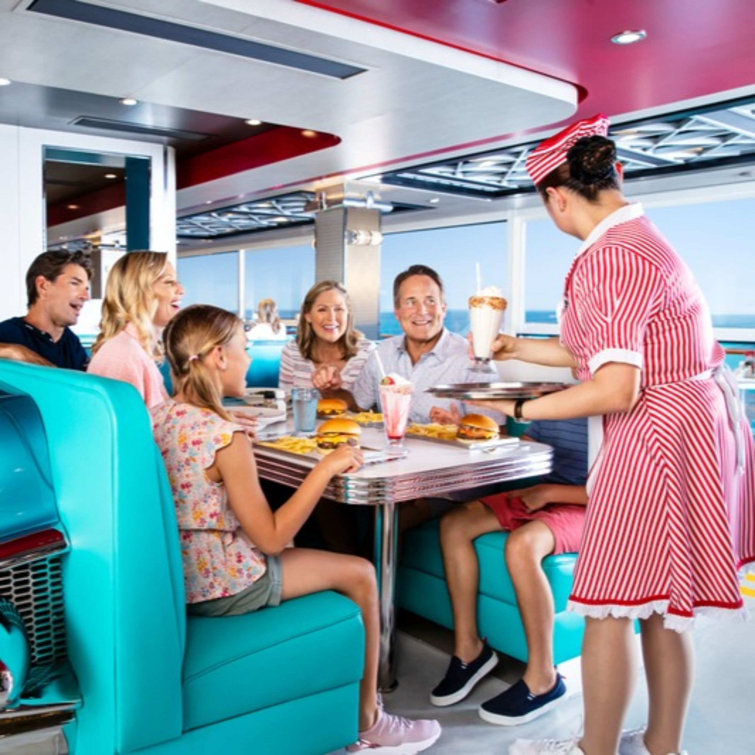 Waitress serving milkshake