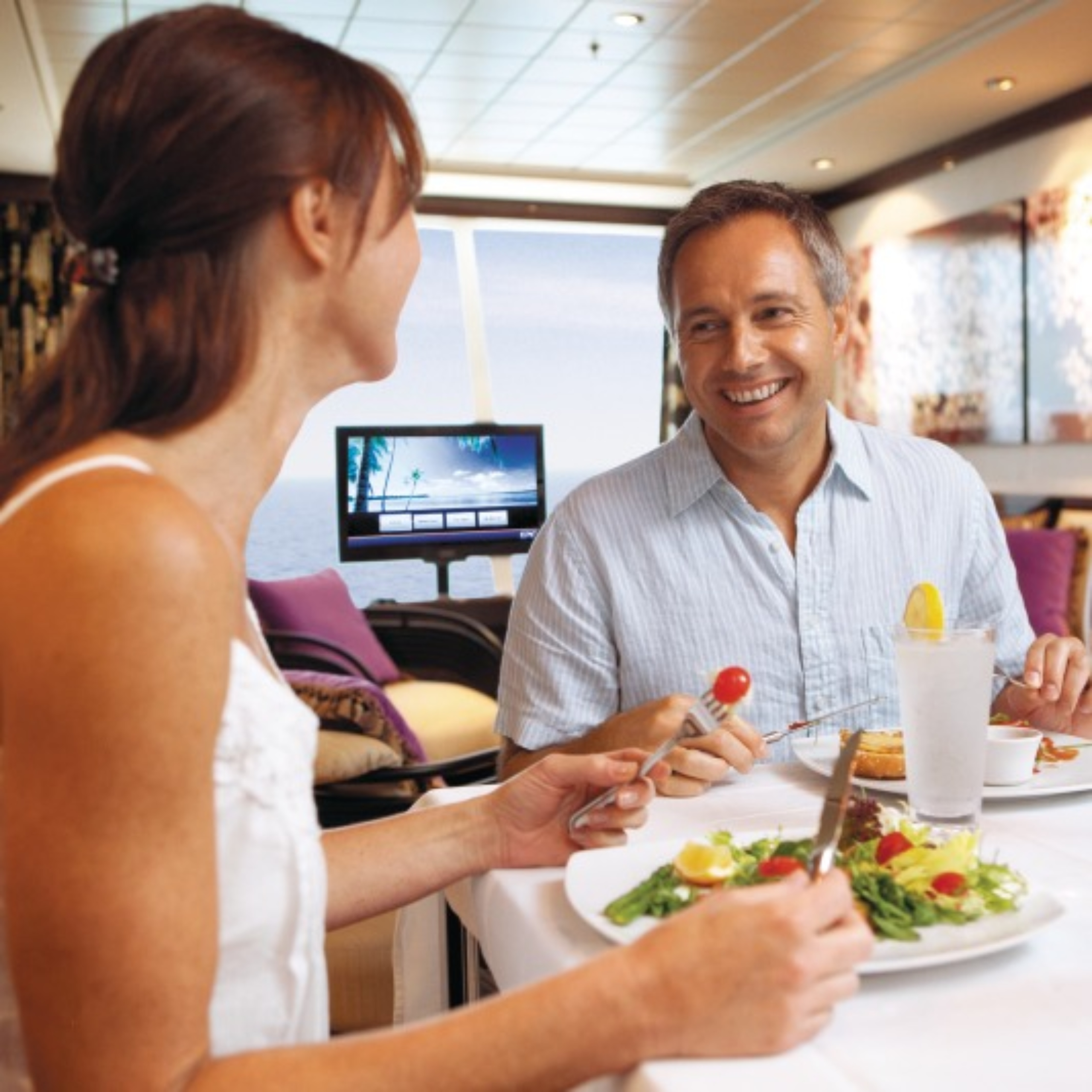 Couple eating in room