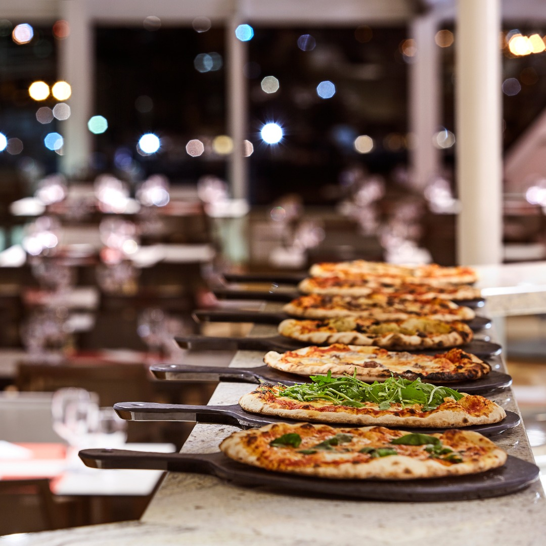 Pizzas on platters