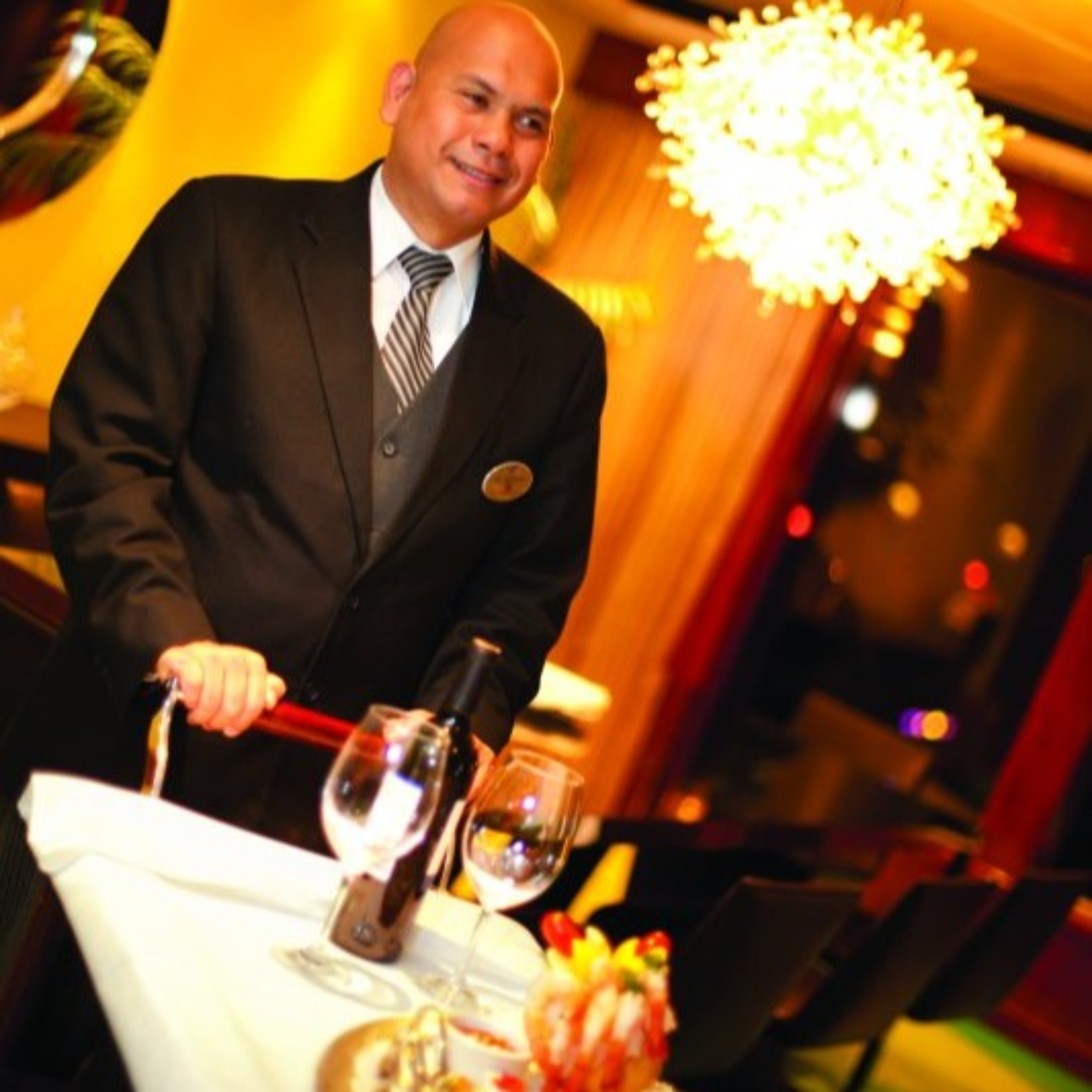 Waiter delivering food