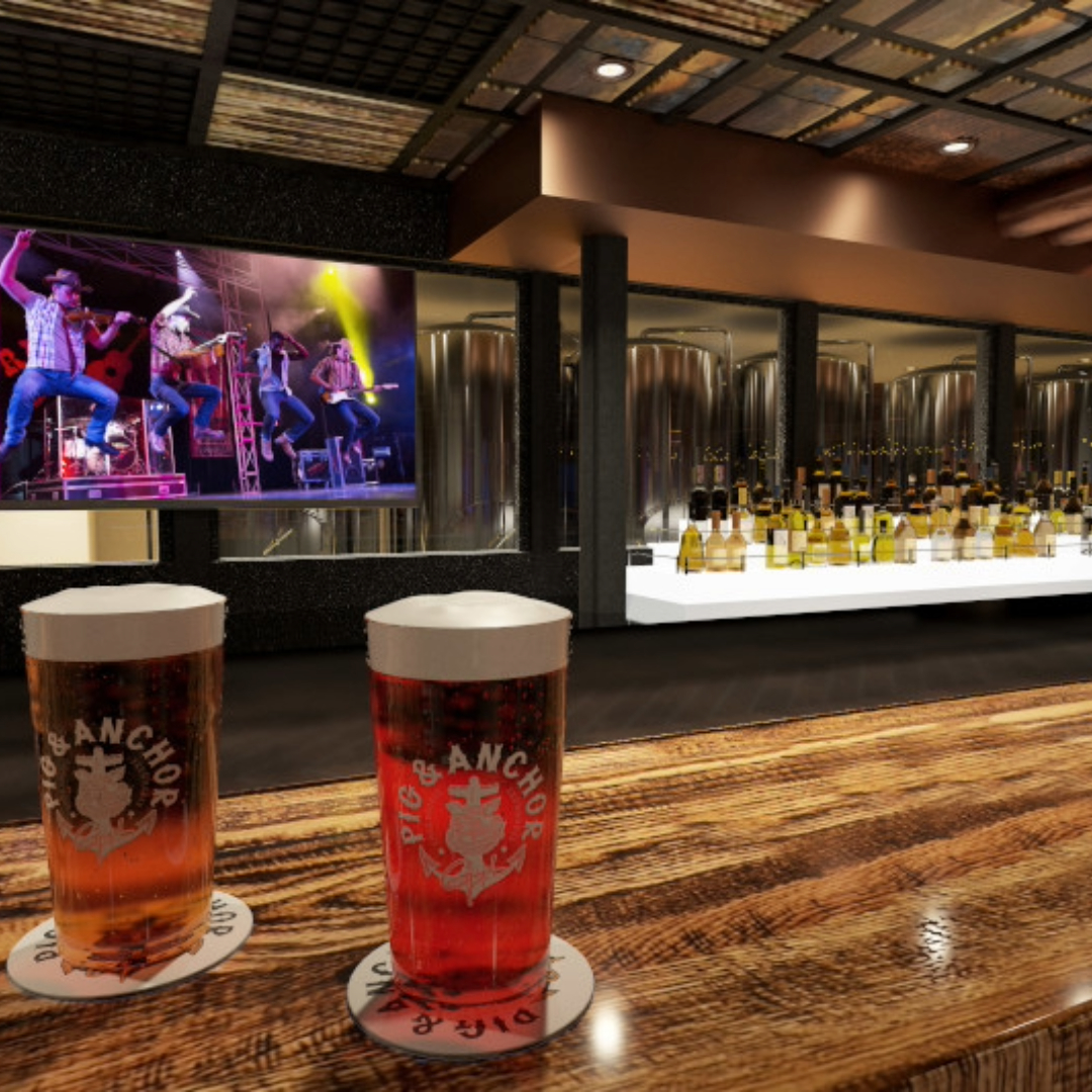 Beer glasses on bar